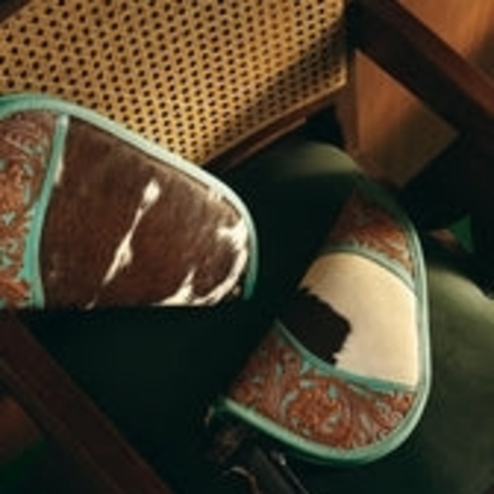 Myra Bag Brown and Turquoise Leather Crossbody Clutch